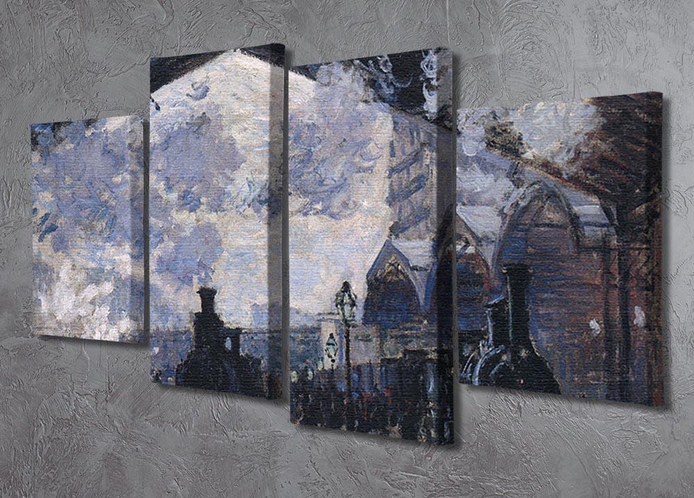 The Gare St Lazare 2 by Monet, a 4 split panel canvas artwork showcasing vibrant colors and intricate details of the Paris train station.