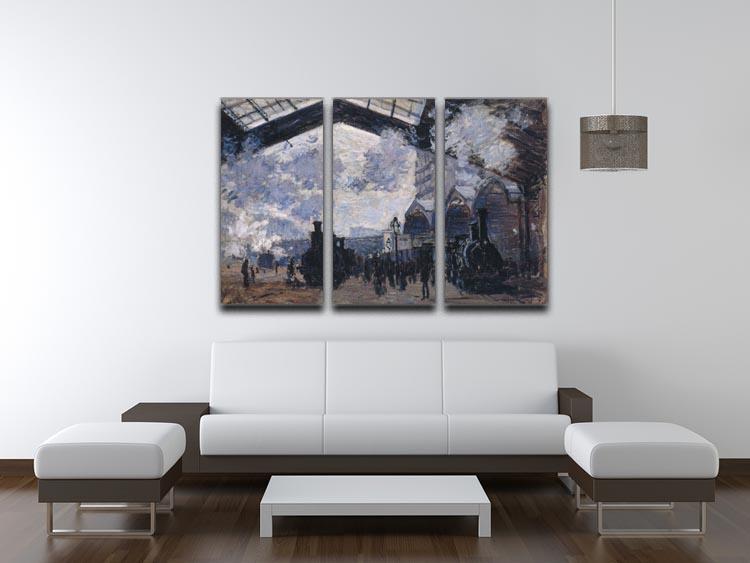 The gare St Lazare 2 by Monet split panel canvas print featuring vibrant colors and intricate details, perfect for home decor.