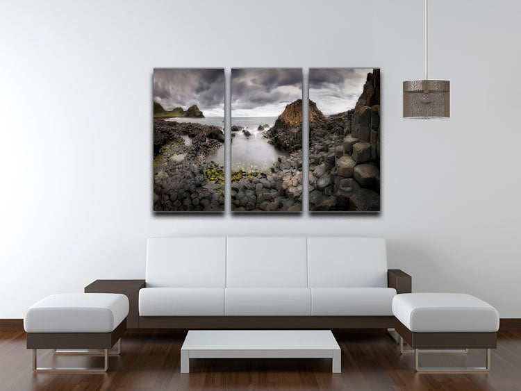 The Giants Causeway 3 Split Panel Canvas Print showcasing stunning coastal views and unique geological formations.