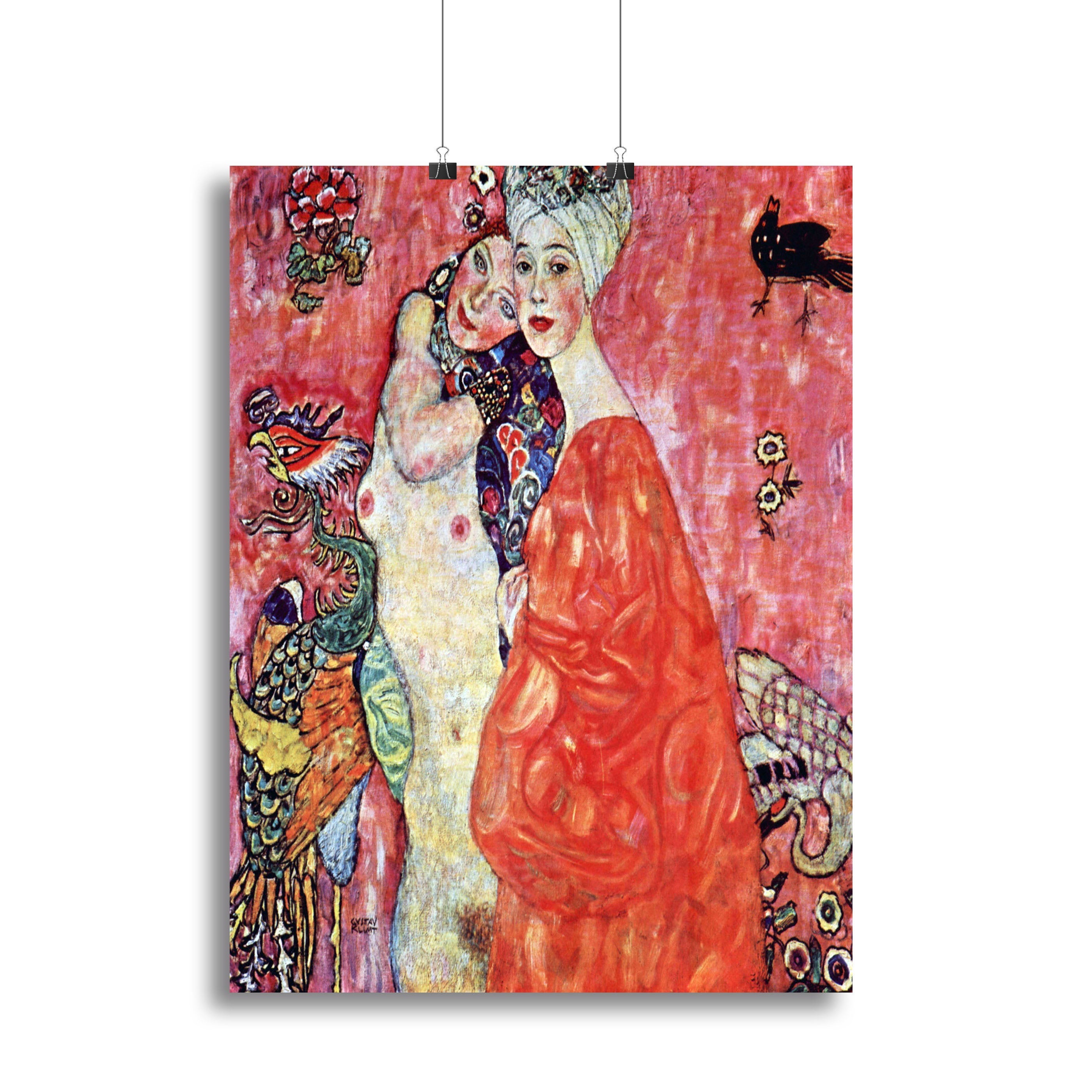 The Girlfriends by Klimt canvas print featuring vibrant colors and intricate patterns, showcasing a group of women in a harmonious composition.
