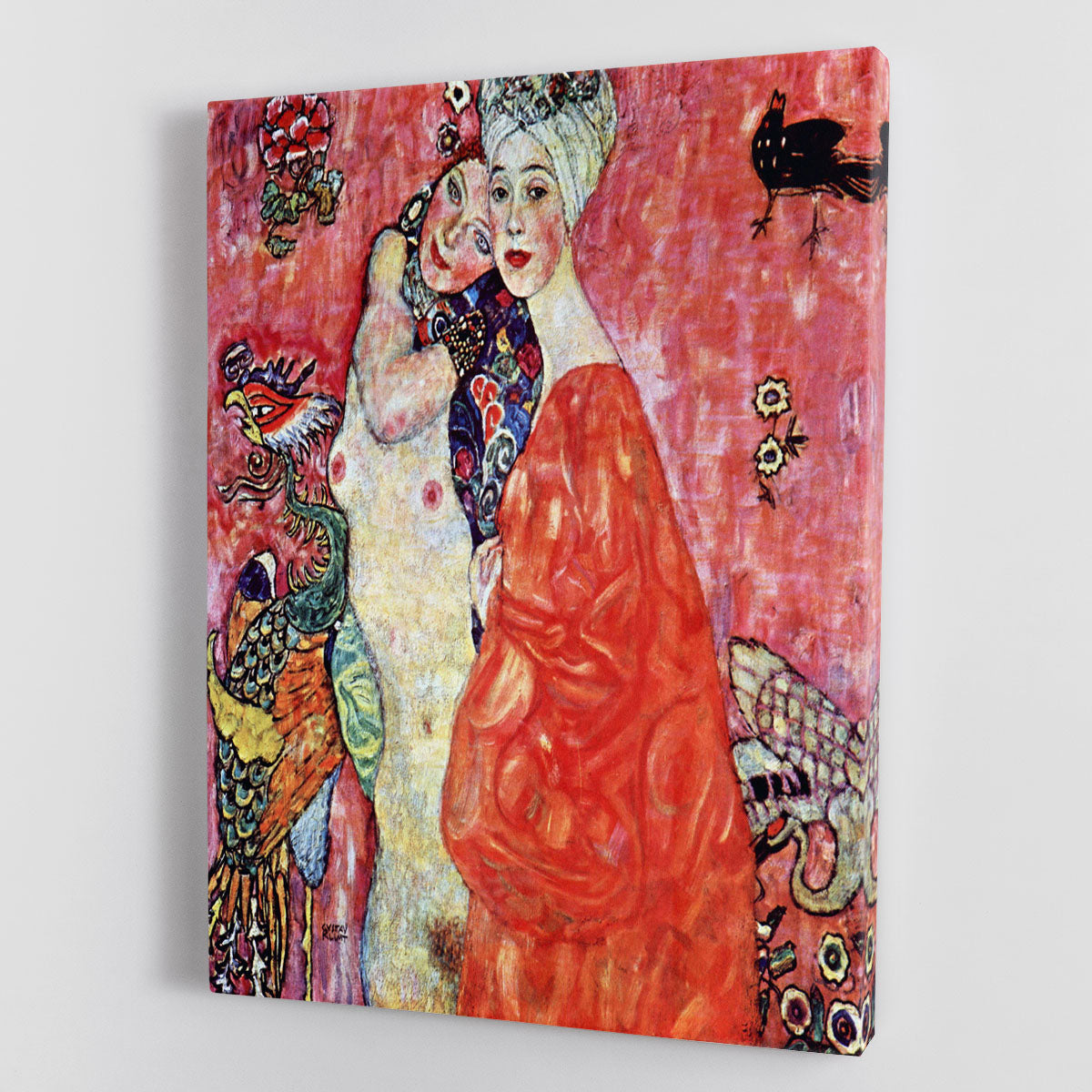 The Girlfriends by Klimt canvas print featuring vibrant colors and intricate patterns, showcasing a group of women in a harmonious composition.