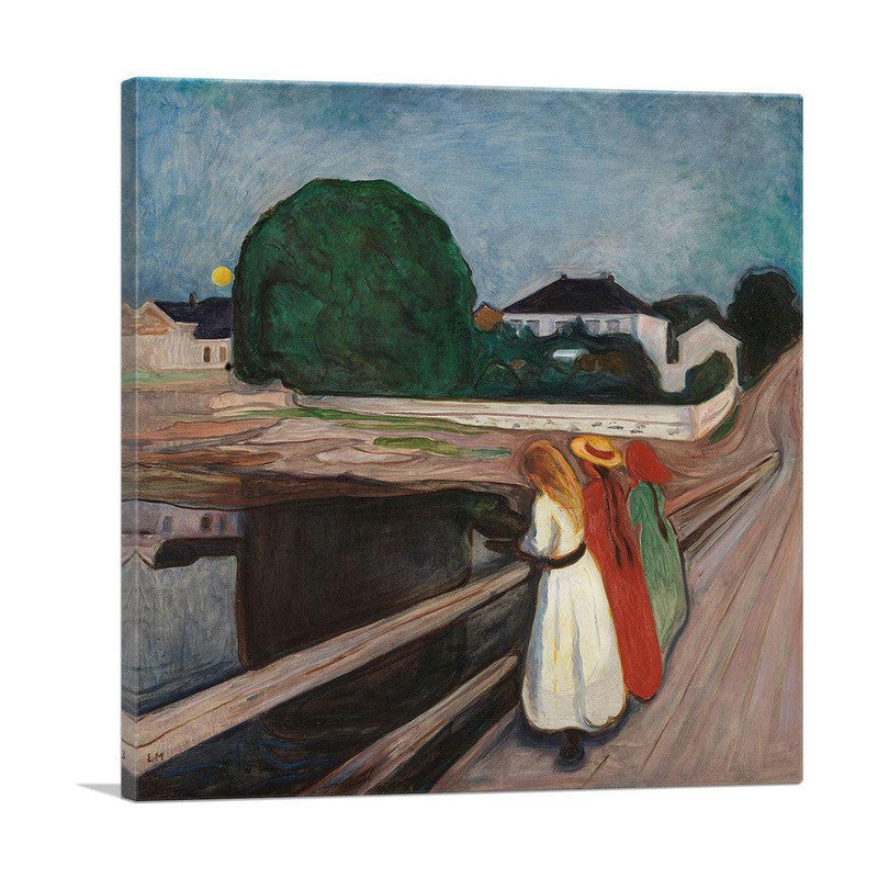 Canvas art print of 'The Girls on the Bridge 1901', showcasing vibrant colors and intricate details, perfect for home decor.