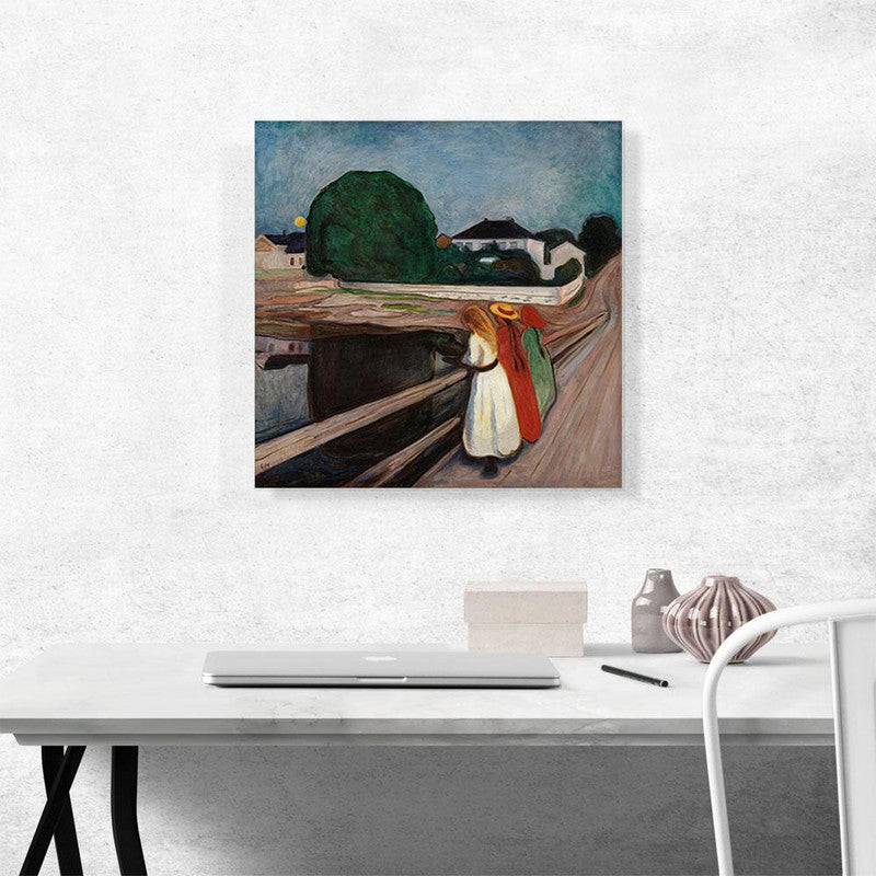 Canvas art print of 'The Girls on the Bridge 1901', showcasing vibrant colors and intricate details, perfect for home decor.