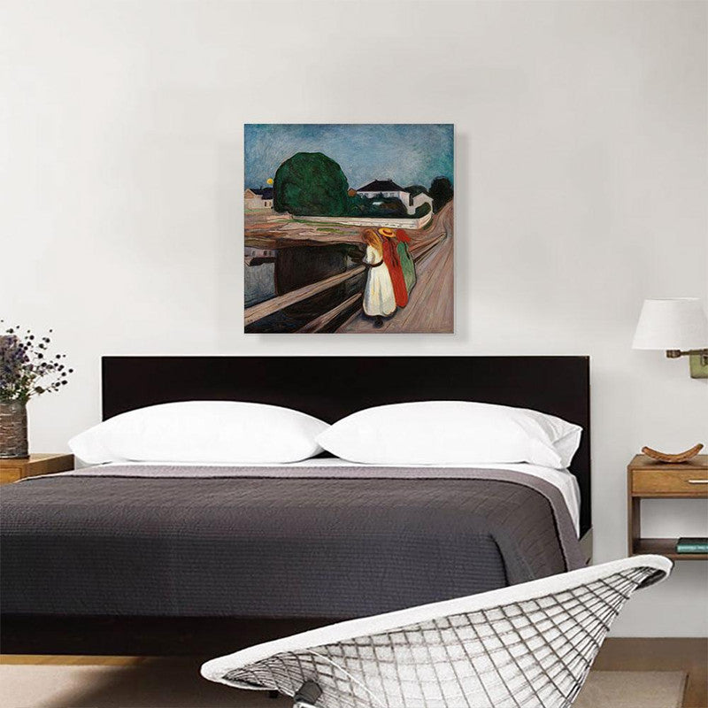 Canvas art print of 'The Girls on the Bridge 1901', showcasing vibrant colors and intricate details, perfect for home decor.