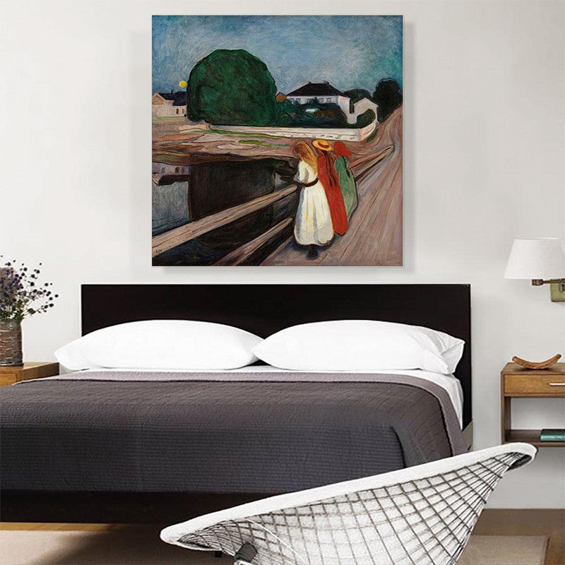 Canvas art print of 'The Girls on the Bridge 1901', showcasing vibrant colors and intricate details, perfect for home decor.