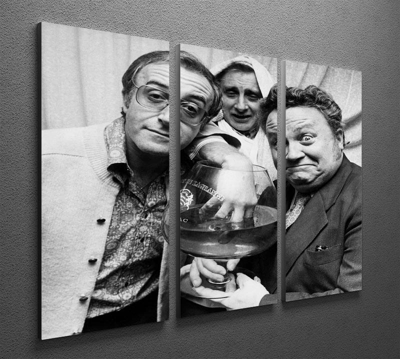 Three-panel canvas art featuring Peter Sellers, Spike Milligan, and Harry Secombe from The Goons, showcasing vibrant colors and detailed illustrations.