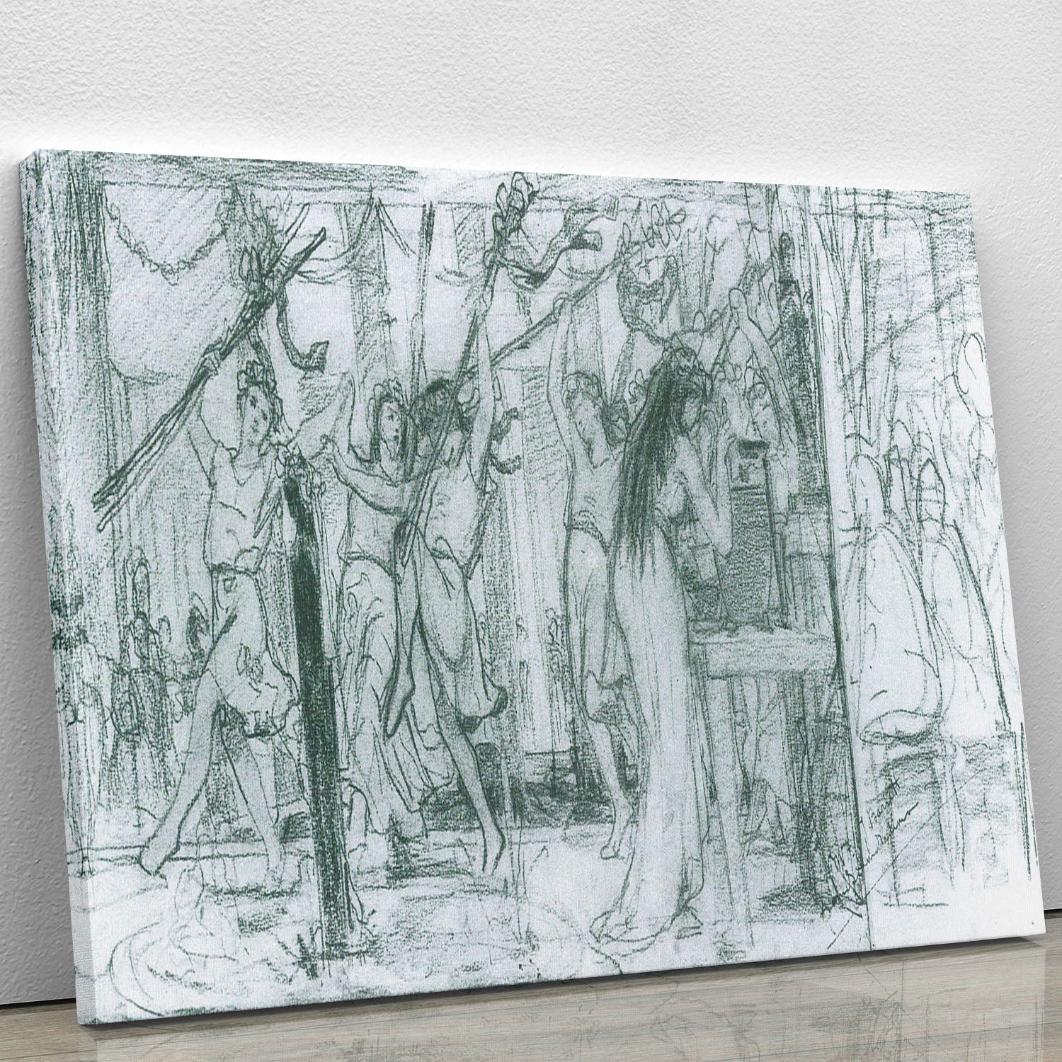 Canvas print of the Grape Harvest Festival sketch by Alma Tadema, showcasing vibrant colors and intricate details.