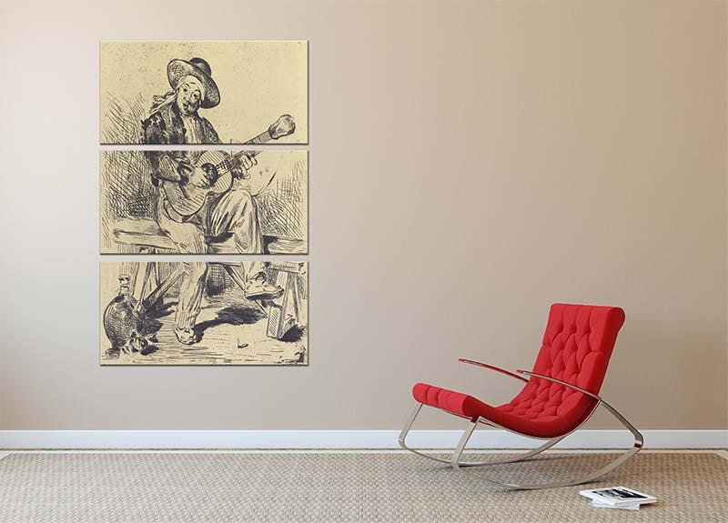 Three-panel canvas print of The Guitar Player by Manet, showcasing vibrant colors and intricate details.