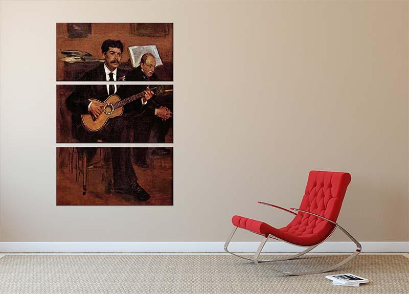 Three-panel canvas art featuring The Guitarist Pagans and Monsieur Degas by Manet, showcasing vibrant colors and intricate details.
