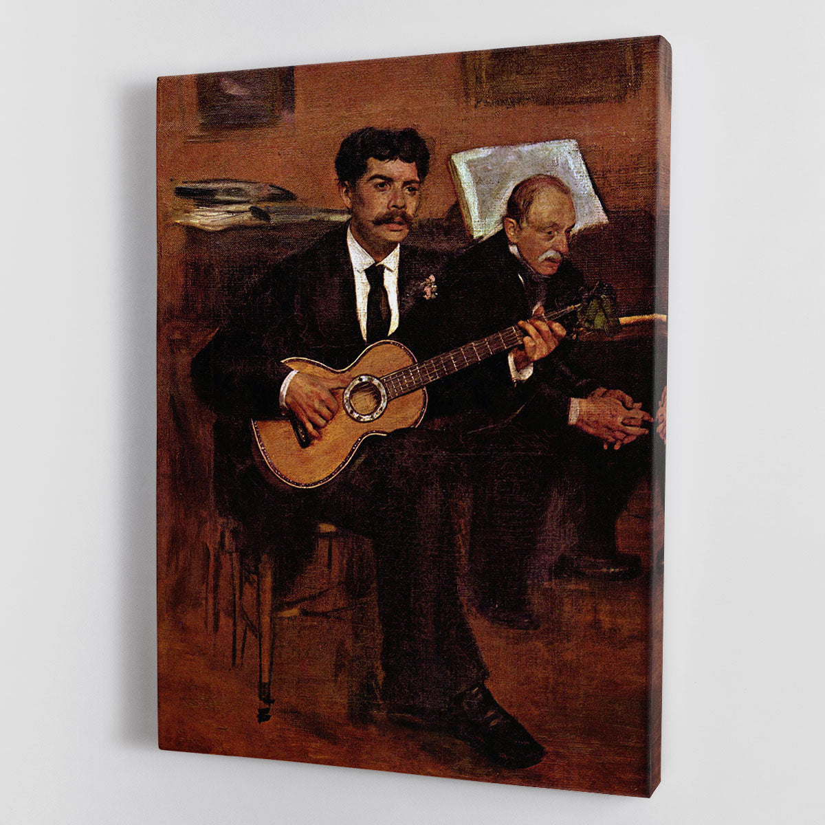 Canvas print of 'The guitarist Pagans and Monsieur Degas' by Manet, showcasing vibrant colors and intricate details.
