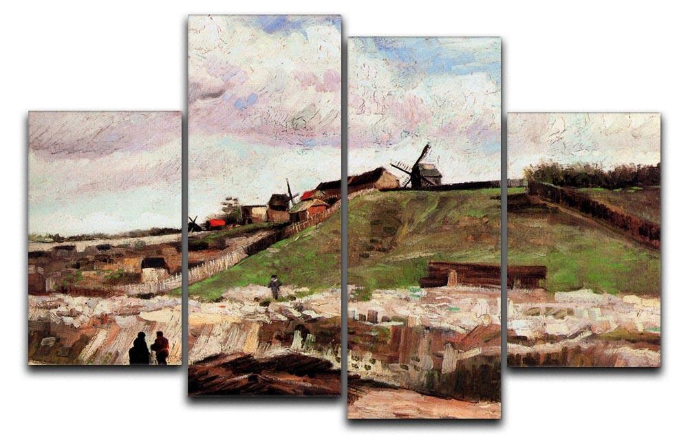 A 4-split canvas artwork featuring Van Gogh's The Hill of Montmartre with Quarry, showcasing vibrant colors and dynamic design.