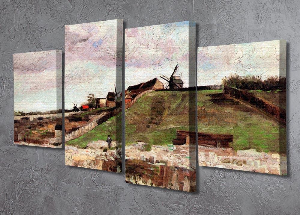 A 4-split canvas artwork featuring Van Gogh's The Hill of Montmartre with Quarry, showcasing vibrant colors and dynamic design.