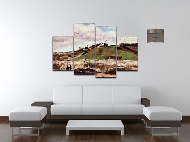 A 4-split canvas artwork featuring Van Gogh's The Hill of Montmartre with Quarry, showcasing vibrant colors and dynamic design.