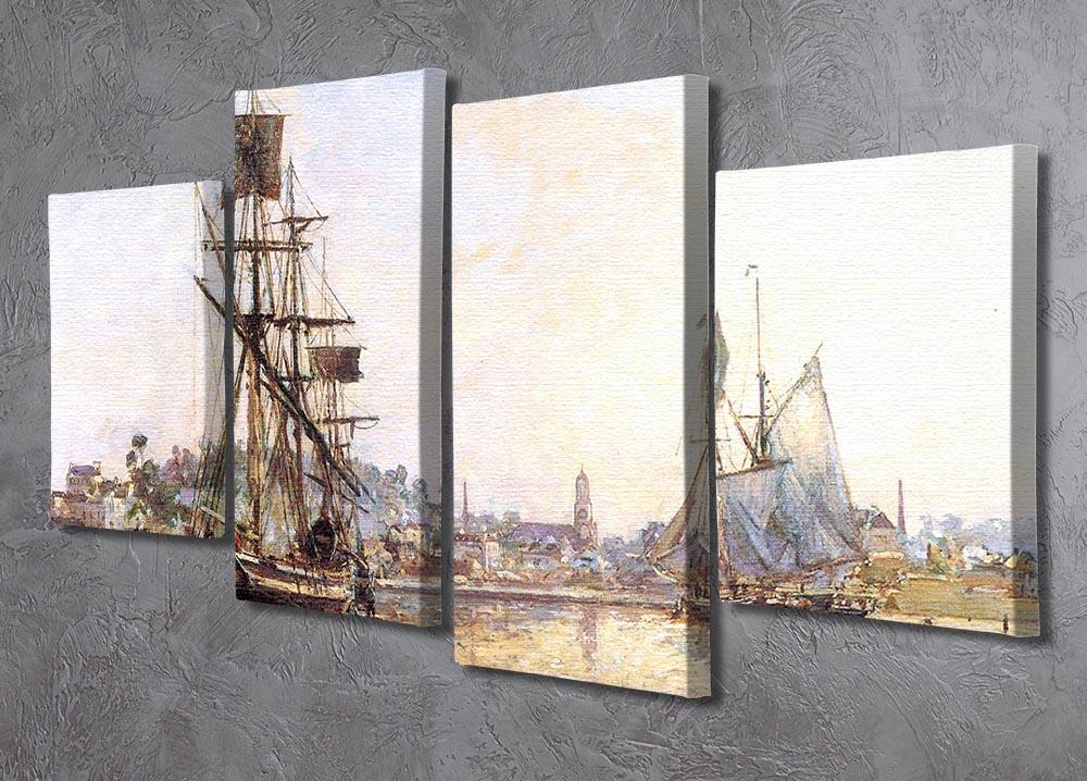 The Honfleur Port 2 by Monet, a 4-split canvas artwork showcasing a serene harbor scene with boats.