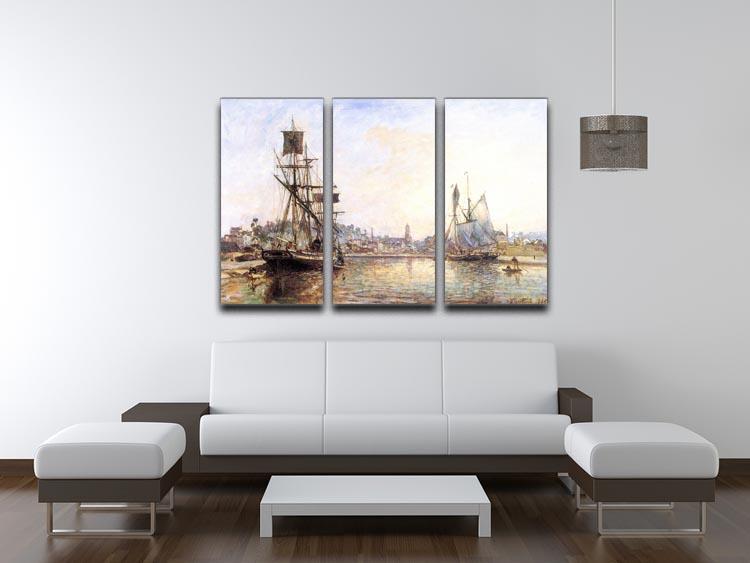 The Honfleur Port 2 by Monet split panel canvas print featuring vibrant colors and Impressionist style, perfect for home decor.