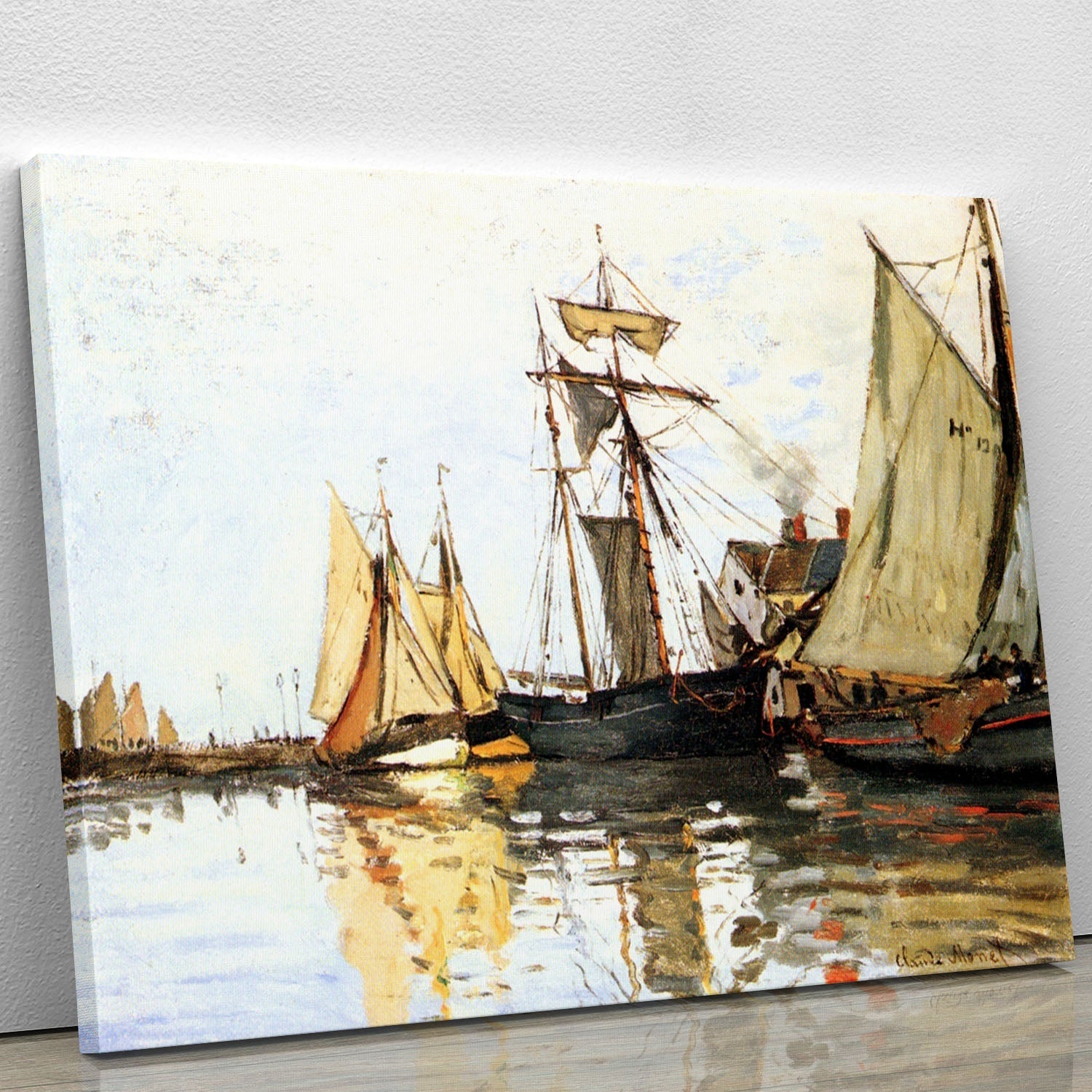 Canvas print of The Honfleur Port by Monet, showcasing vibrant colors and impressionist style, perfect for home or office decor.