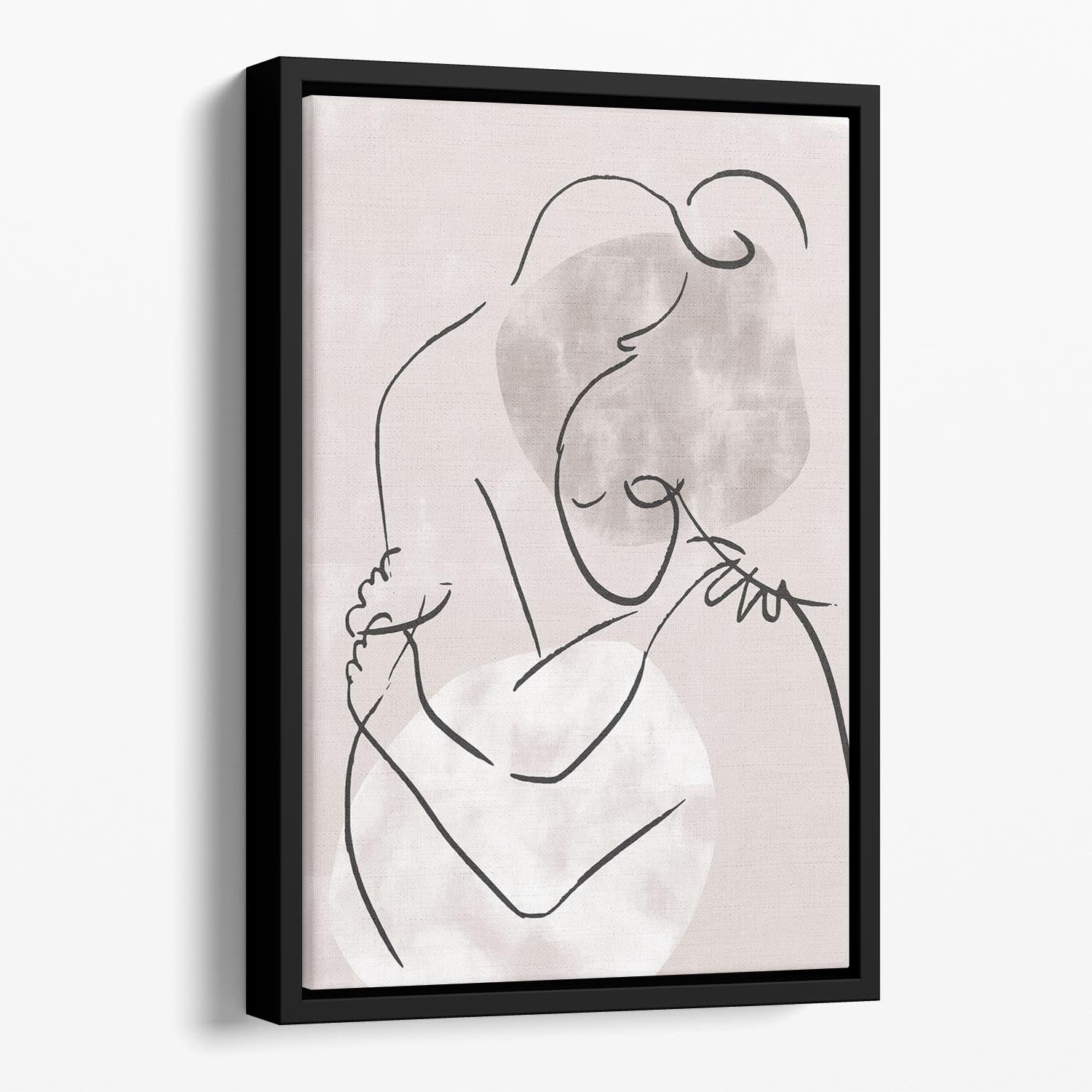 The Hug Floating Framed Canvas featuring vibrant abstract art in an elegant wooden frame, perfect for modern home decor.