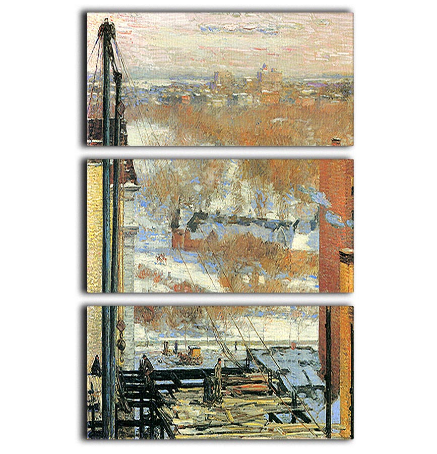 A stunning 3-panel canvas print featuring The Hut and the Skyscrapers by Hassam, showcasing vibrant colors and intricate details.