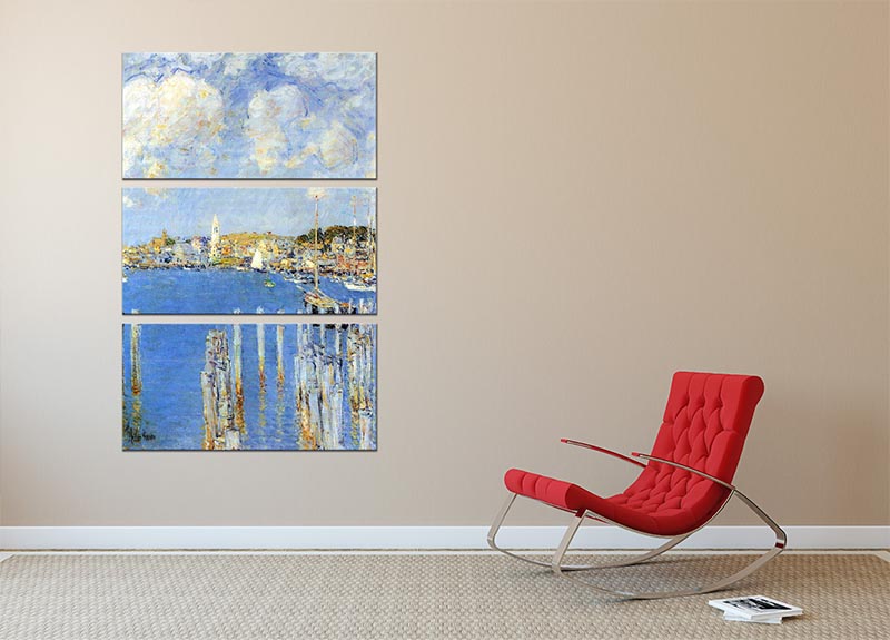 A stunning 3-panel canvas print of The Inland Port of Gloucester by Hassam, showcasing vibrant colors and intricate details.