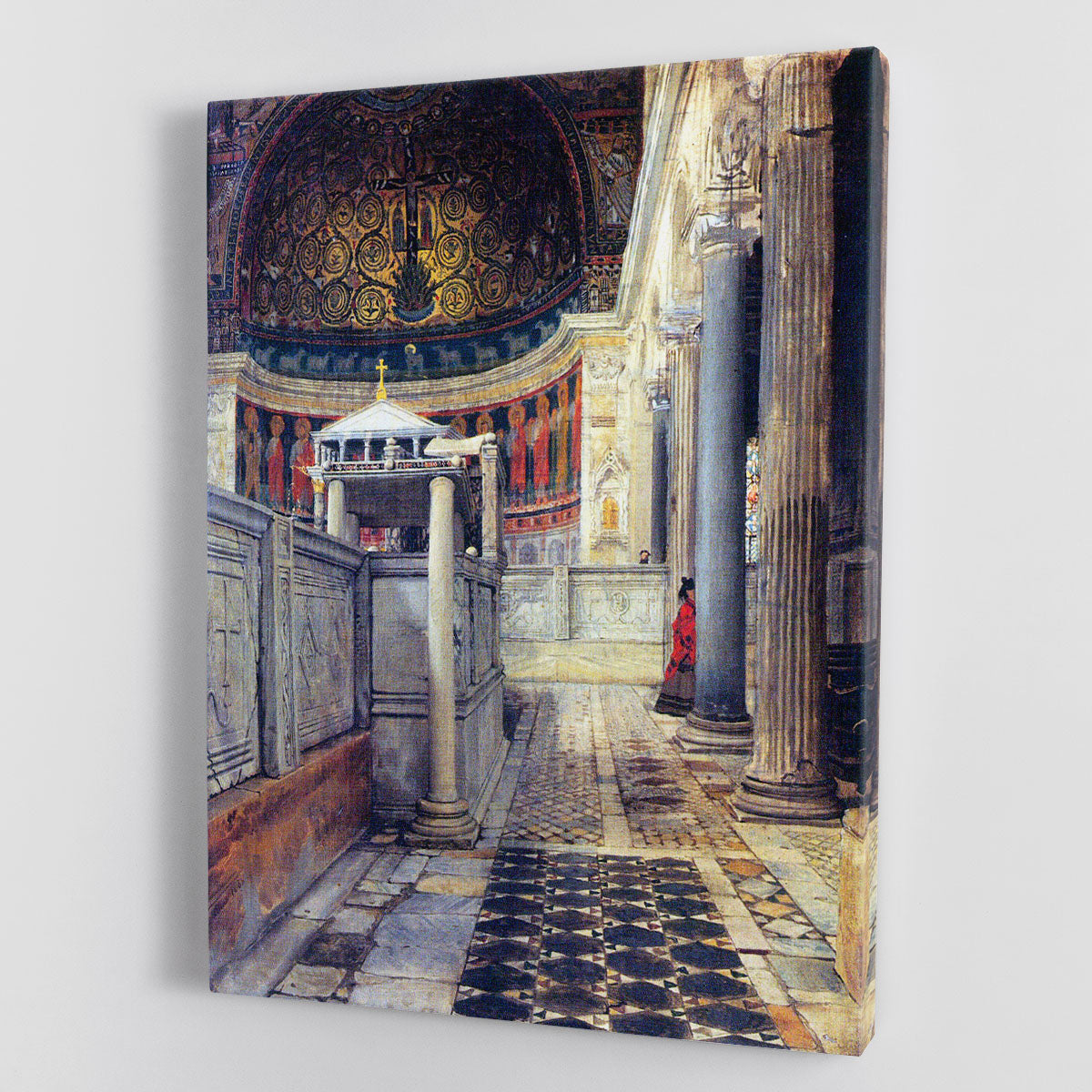 Canvas art depicting the interior of the church of San Clemente in Rome by Alma Tadema, showcasing intricate details and rich colors.