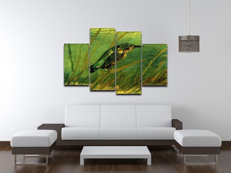 The Kingfisher by Van Gogh 4 Split Panel Canvas artwork featuring vibrant colors and intricate details across four panels.
