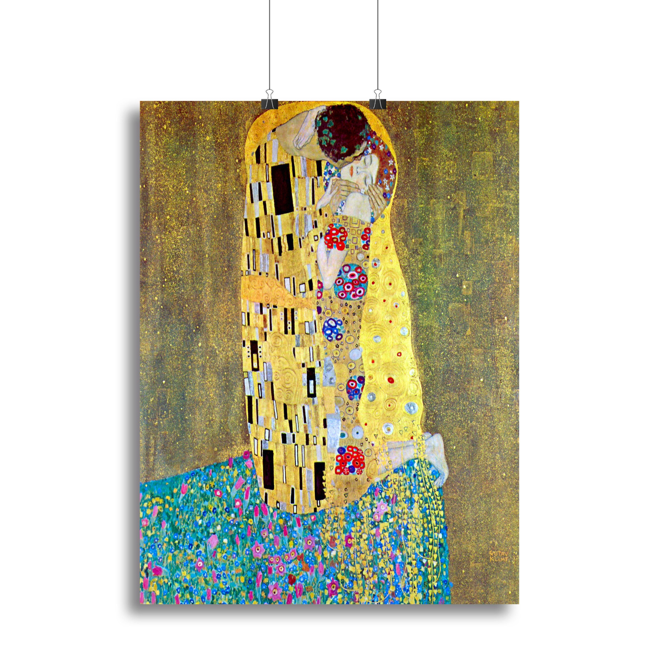 The Kiss 2 by Klimt canvas print featuring intricate patterns and vibrant colors, depicting a romantic embrace.