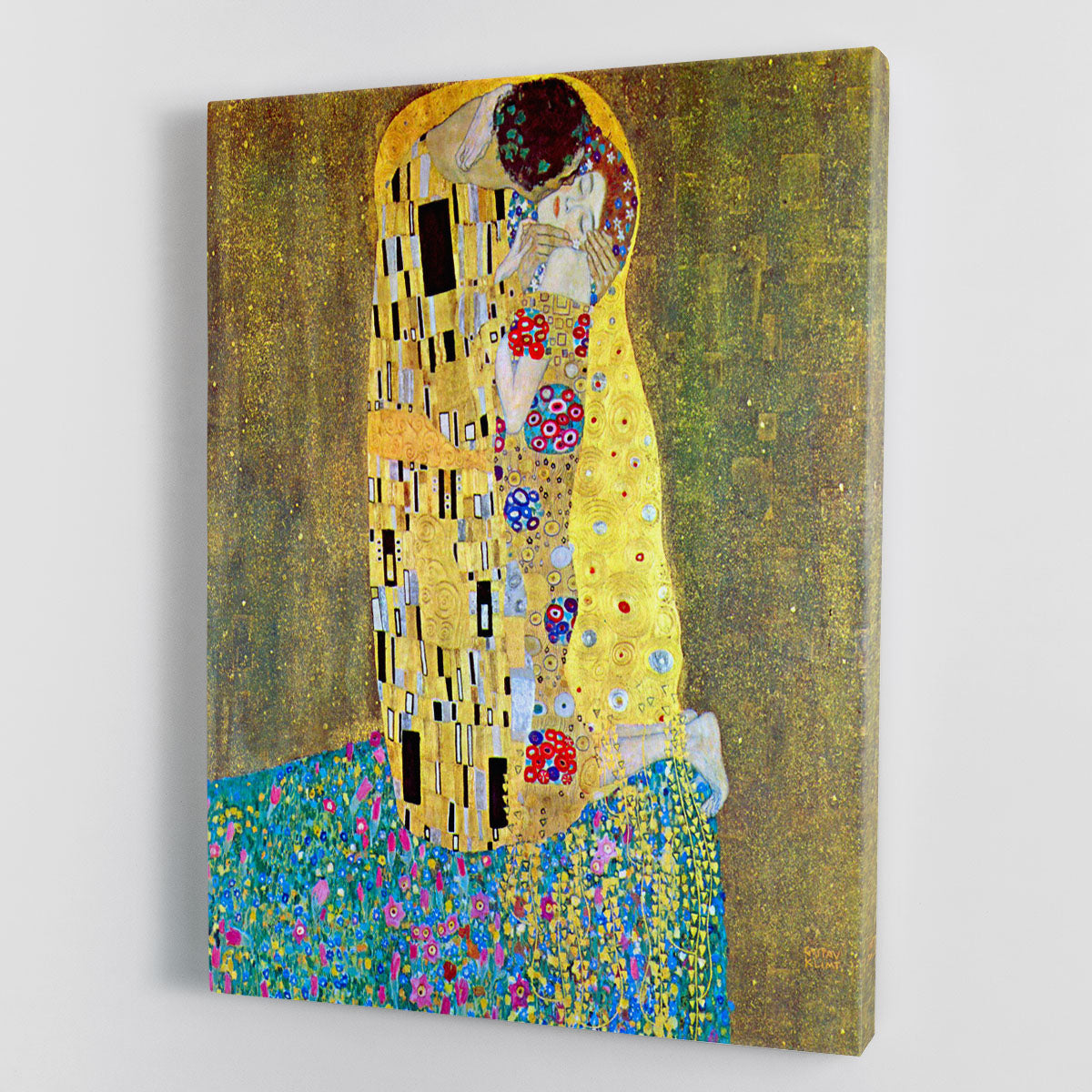 The Kiss 2 by Klimt canvas print featuring intricate patterns and vibrant colors, depicting a romantic embrace.