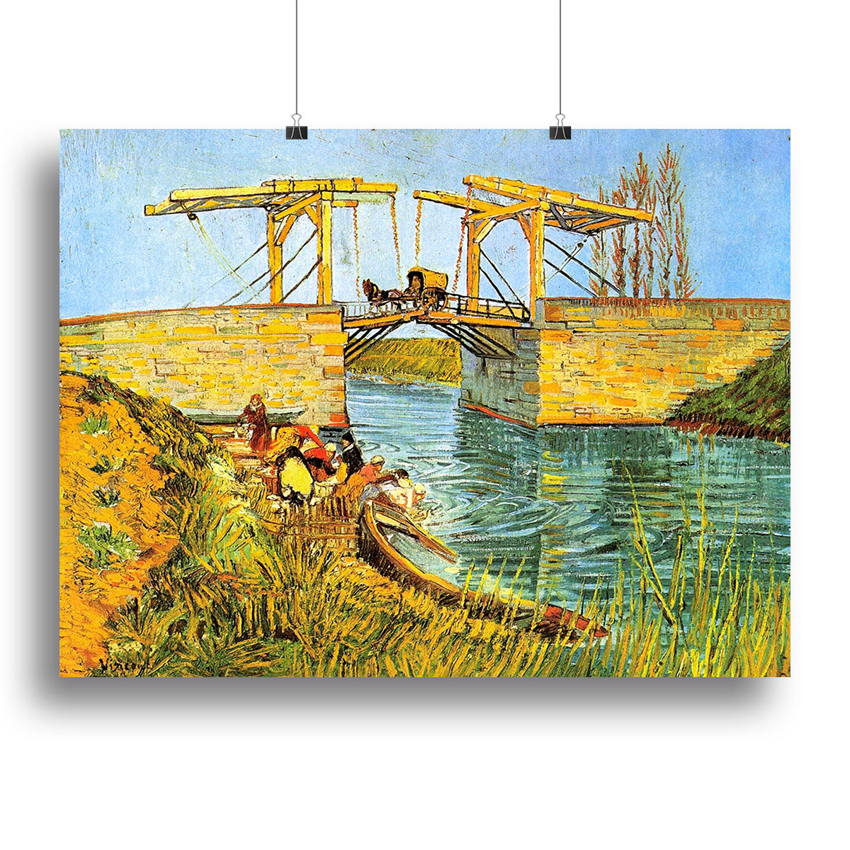 Canvas print of The Langlois Bridge at Arles by Van Gogh, showcasing vibrant colors and intricate details.