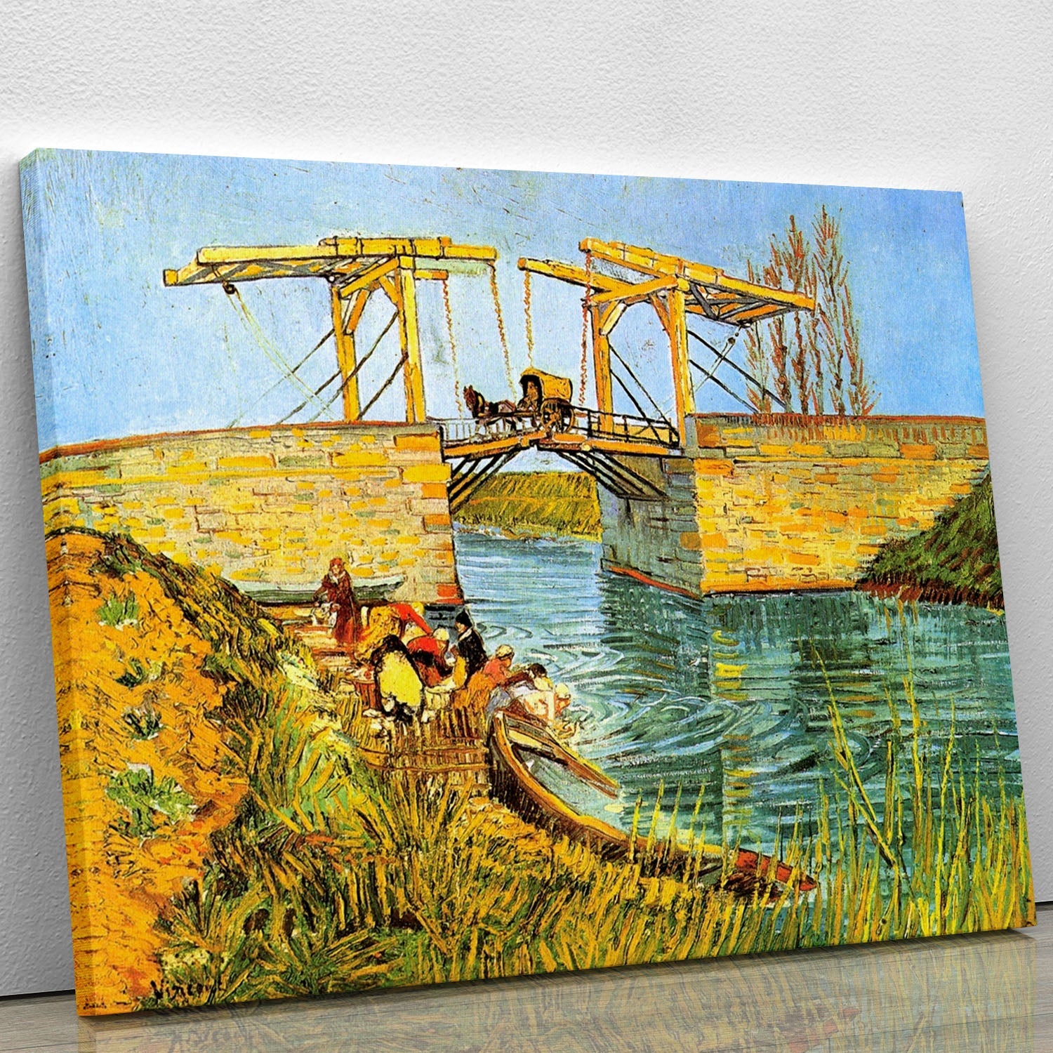 Canvas print of The Langlois Bridge at Arles by Van Gogh, showcasing vibrant colors and intricate details.