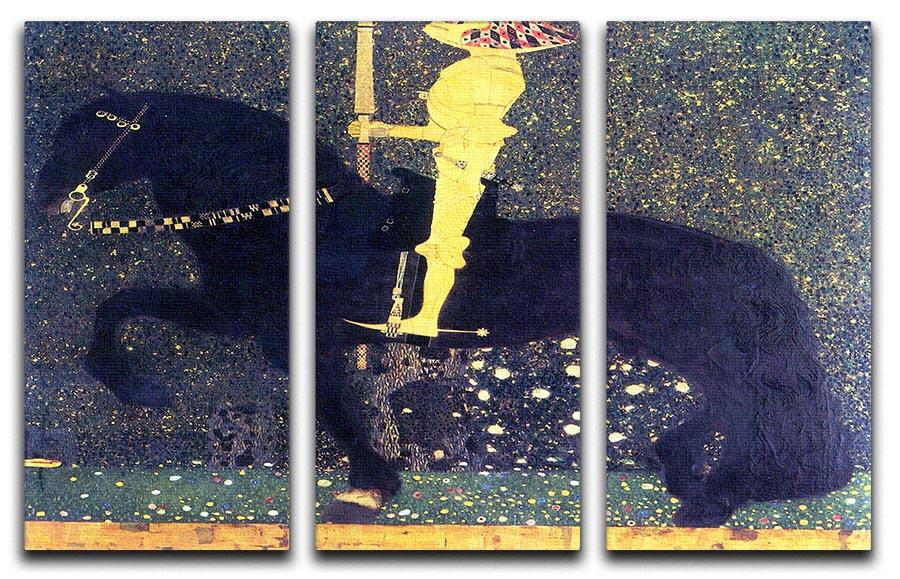 Three-panel canvas art featuring Klimt's The Golden Knights, showcasing vibrant colors and intricate details.