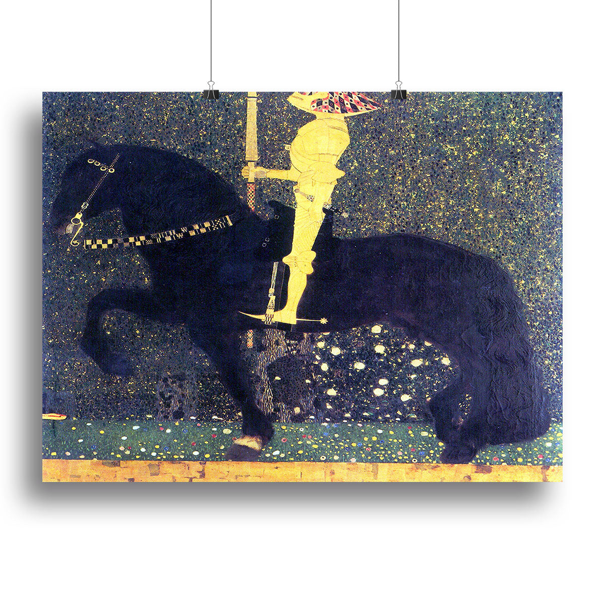 Canvas print of The Golden Knights by Klimt, showcasing intricate gold patterns and vibrant colors, perfect for modern decor.