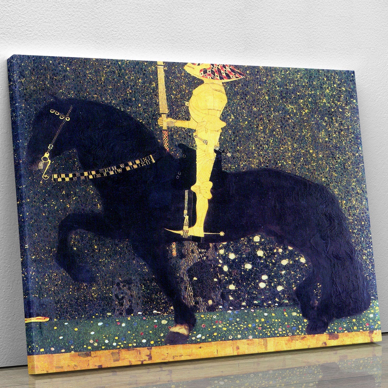 Canvas print of The Golden Knights by Klimt, showcasing intricate gold patterns and vibrant colors, perfect for modern decor.