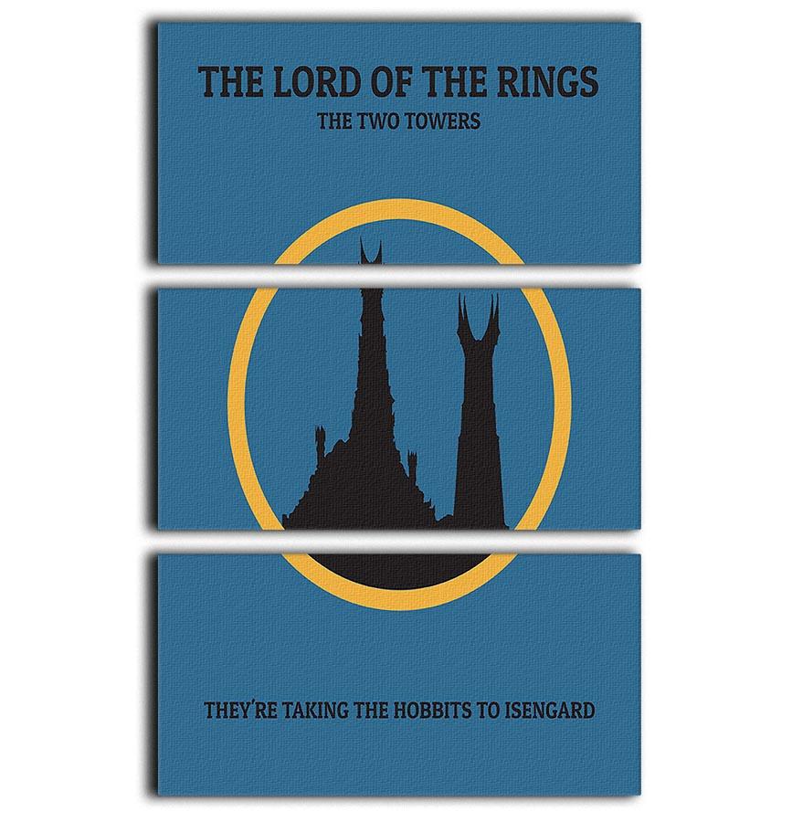 Three-panel canvas art featuring The Lord Of The Rings The Two Towers, showcasing minimalistic design and vibrant colors.