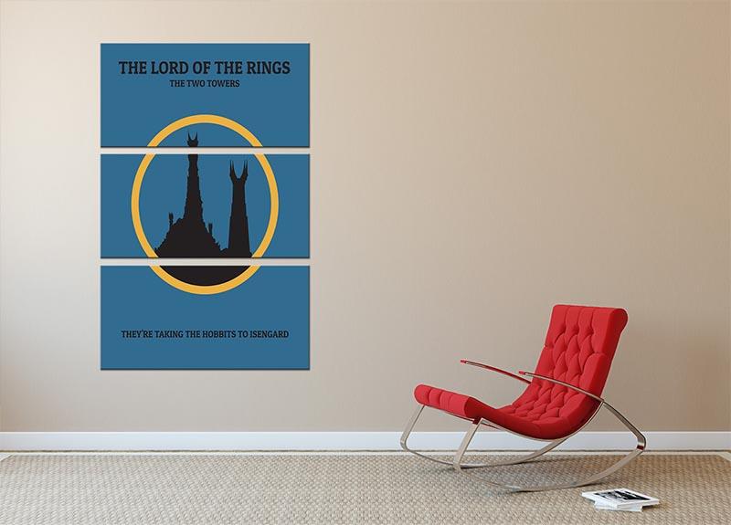 Three-panel canvas art featuring The Lord Of The Rings The Two Towers, showcasing minimalistic design and vibrant colors.