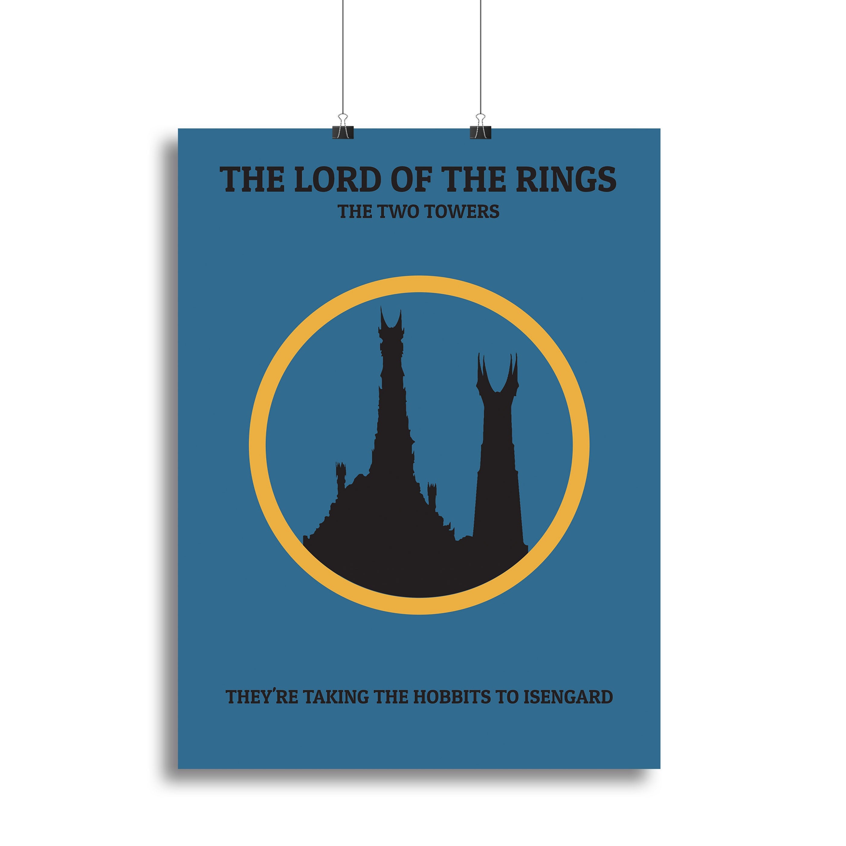 Minimalist canvas print of The Lord Of The Rings The Two Towers featuring iconic imagery and vibrant colors.
