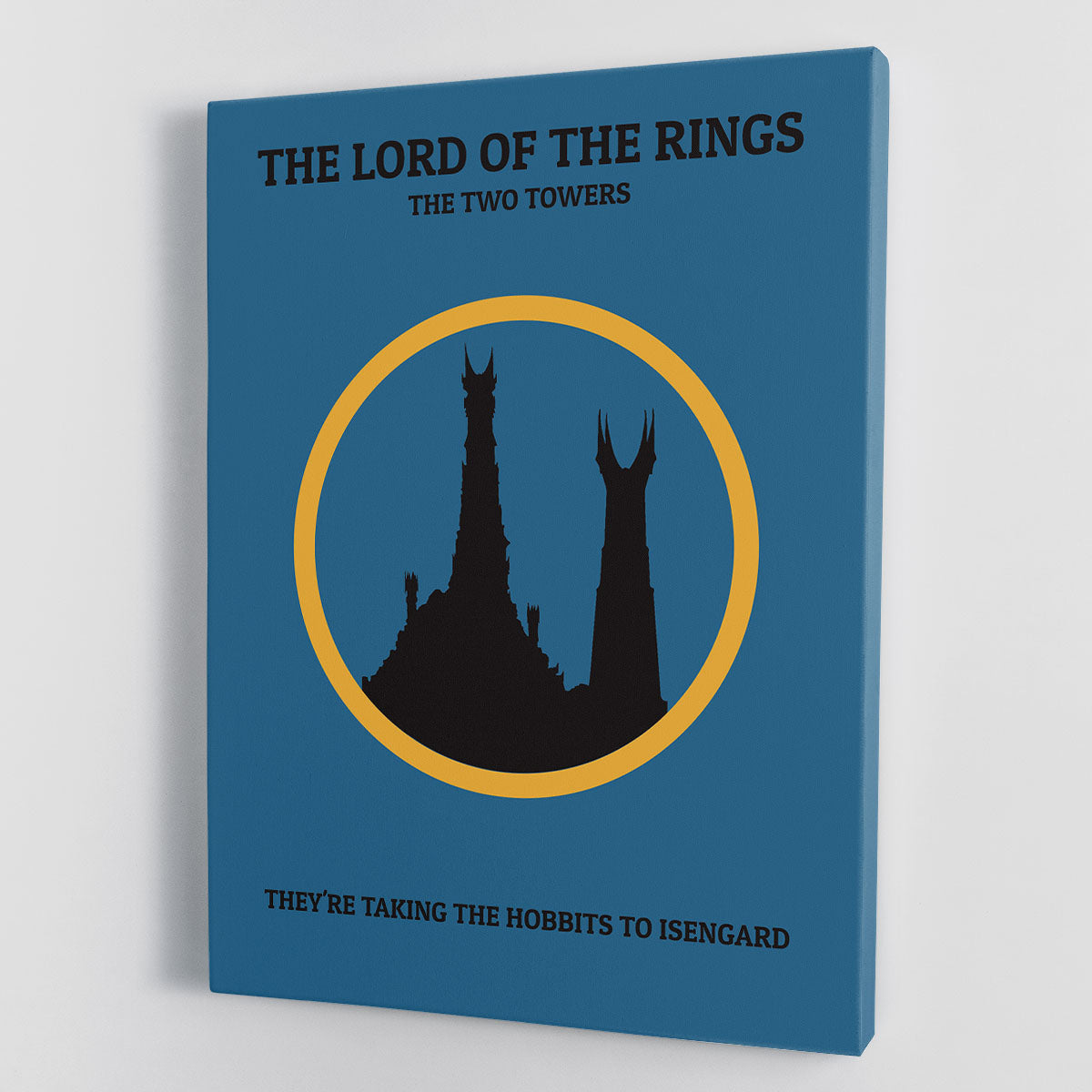 Minimalist canvas print of The Lord Of The Rings The Two Towers featuring iconic imagery and vibrant colors.