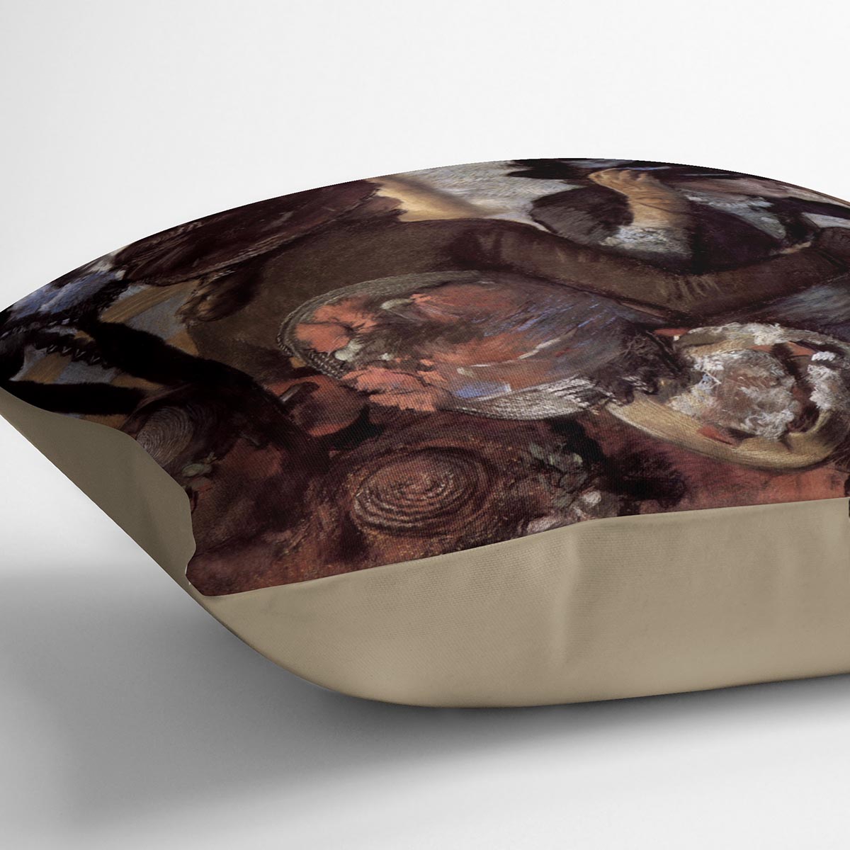 The Milliner 1 by Degas Cushion featuring vibrant abstract designs on luxurious vegan faux suede, perfect for home decor.