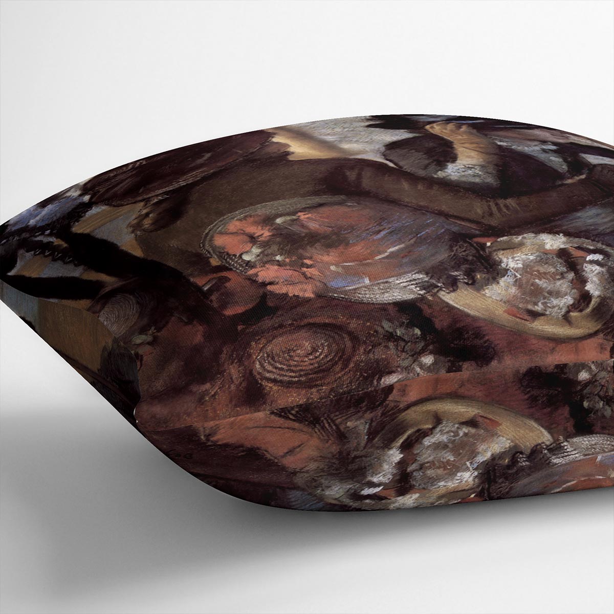 The Milliner 1 by Degas Cushion featuring vibrant abstract designs on luxurious vegan faux suede, perfect for home decor.