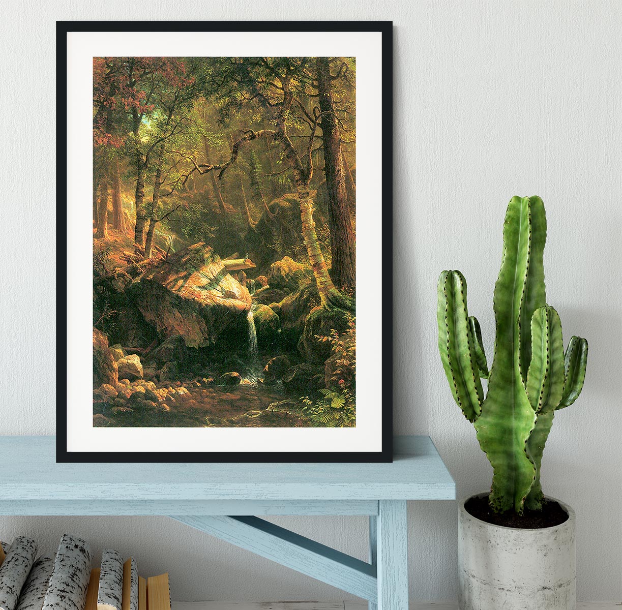 The Mountain by Bierstadt framed print showcasing vibrant colors and intricate details in a handmade frame.