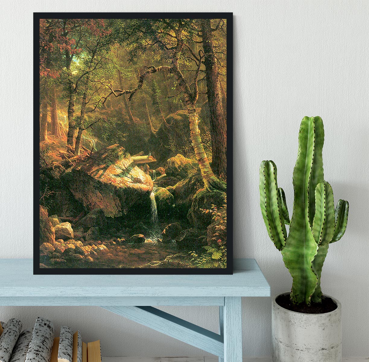 The Mountain by Bierstadt framed print showcasing vibrant colors and intricate details in a handmade frame.