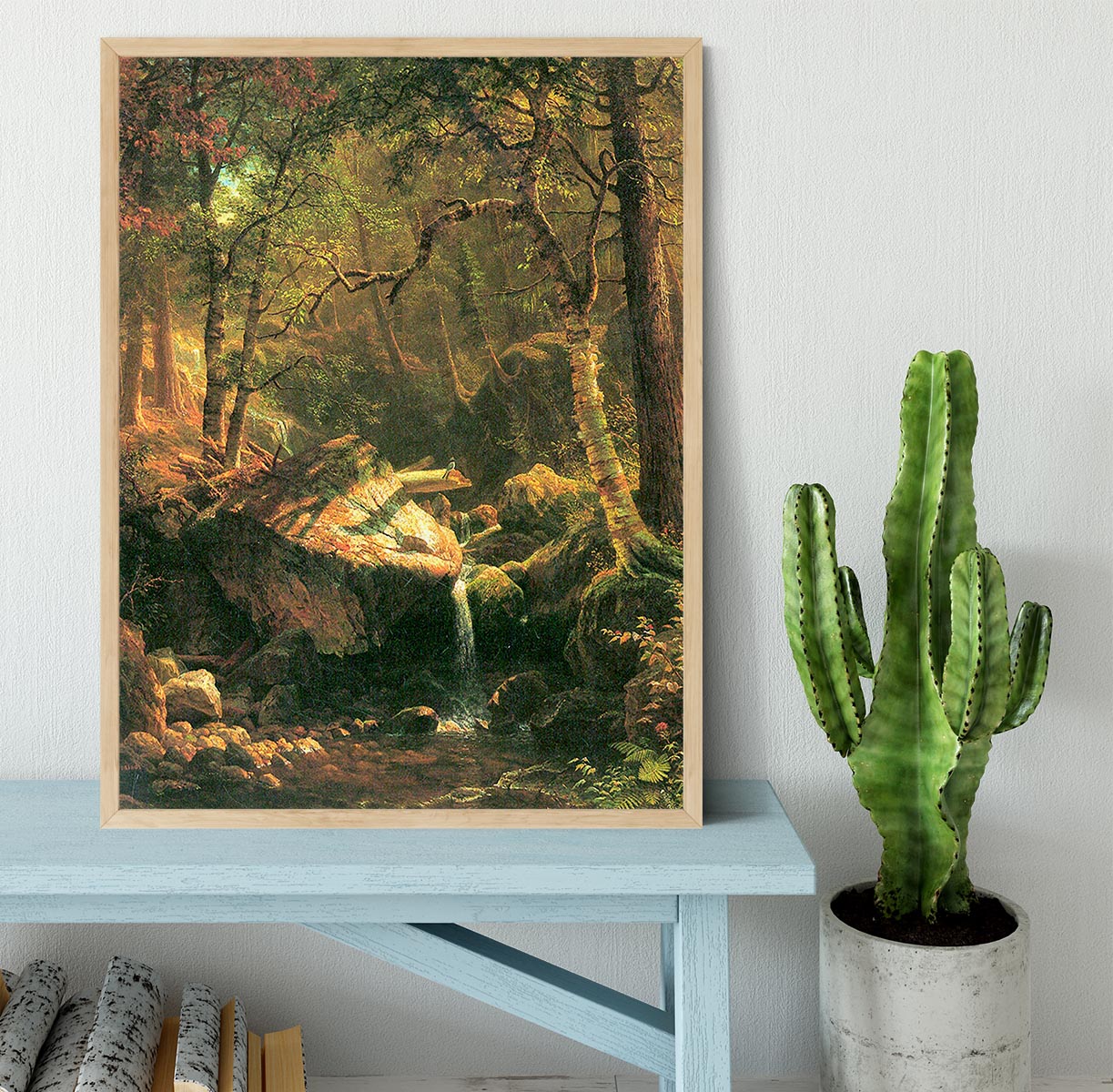 The Mountain by Bierstadt framed print showcasing vibrant colors and intricate details in a handmade frame.