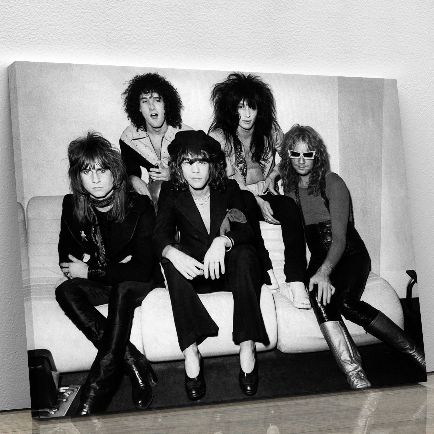 A vibrant canvas print featuring The New York Dolls, showcasing their iconic style and energy.