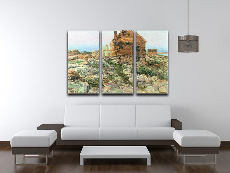 A beautiful 3-panel canvas print featuring The Norwegian hut by Hassam, showcasing serene nature scenery.