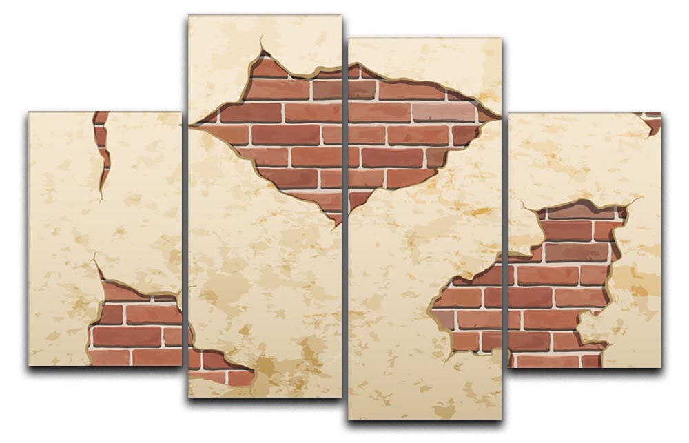 A 4-split canvas artwork featuring old shabby concrete and brick cracks, showcasing urban decay and rustic beauty.