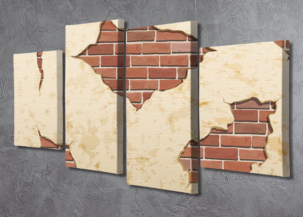 A 4-split canvas artwork featuring old shabby concrete and brick cracks, showcasing urban decay and rustic beauty.