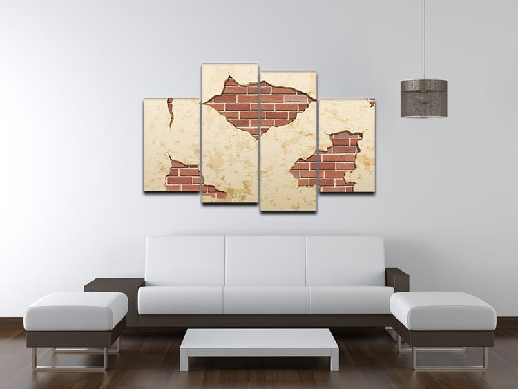 A 4-split canvas artwork featuring old shabby concrete and brick cracks, showcasing urban decay and rustic beauty.