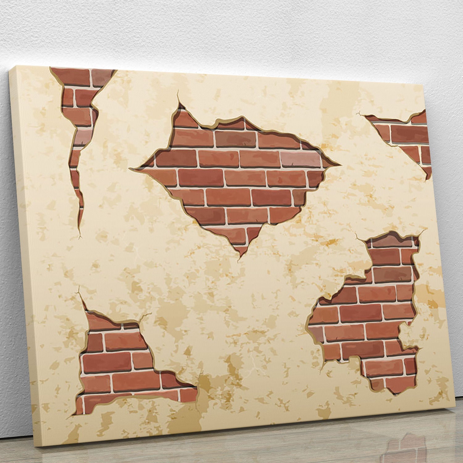 Canvas print featuring old shabby concrete and brick cracks, showcasing urban decay and vintage aesthetics.