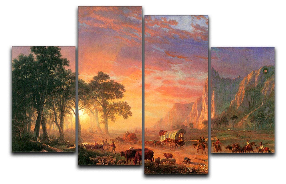 The Oregon Trail by Bierstadt, a 4-split canvas artwork showcasing vibrant colors and intricate details, perfect for home decor.