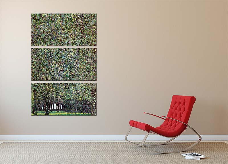 The Park by Klimt 3 Split Panel Canvas Print showcasing vibrant colors and intricate details, perfect for home decor.