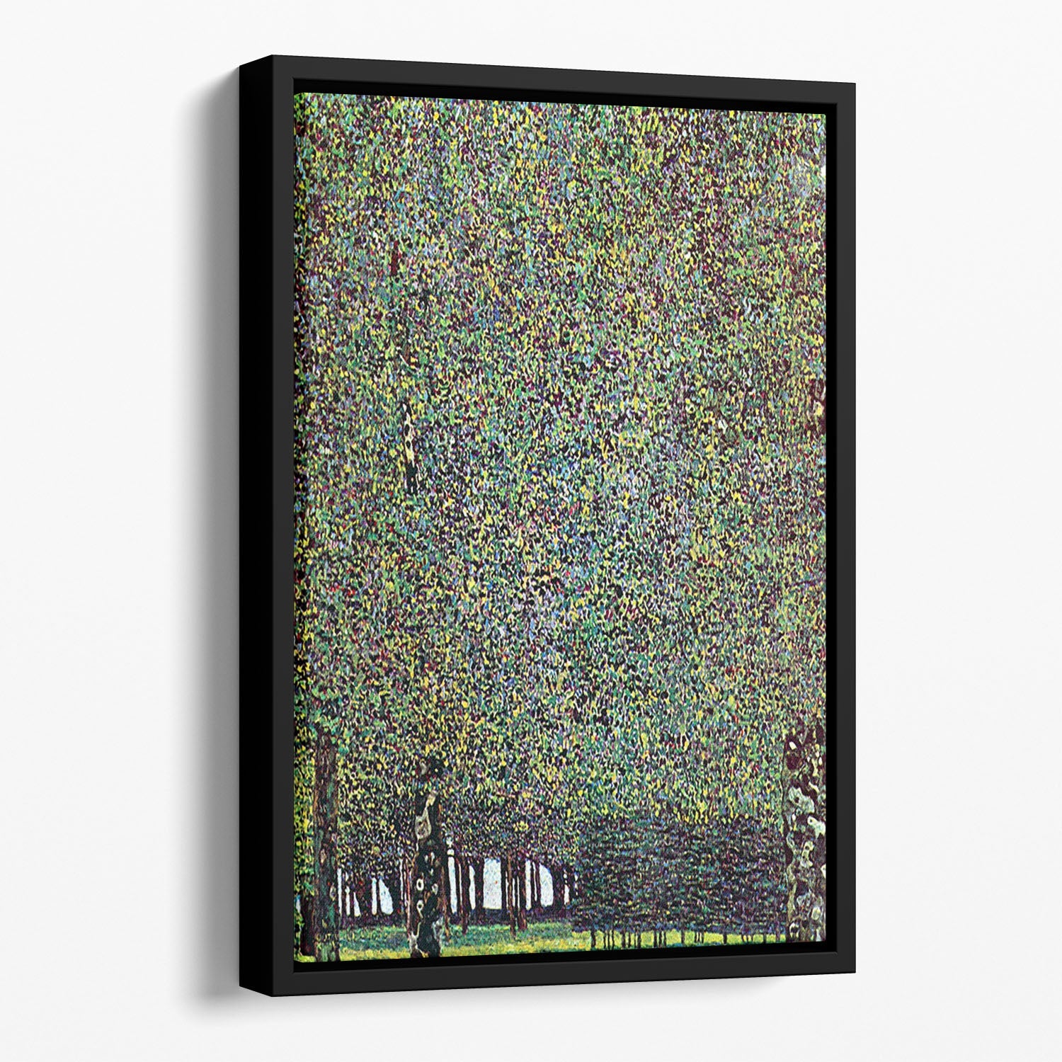 The Park by Klimt Floating Framed Canvas featuring vibrant abstract colors in a modern floating frame.